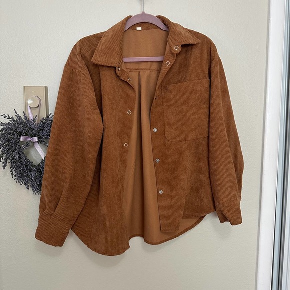 None Tops - Small Oversized Tan Corduroy Boutique Shacket